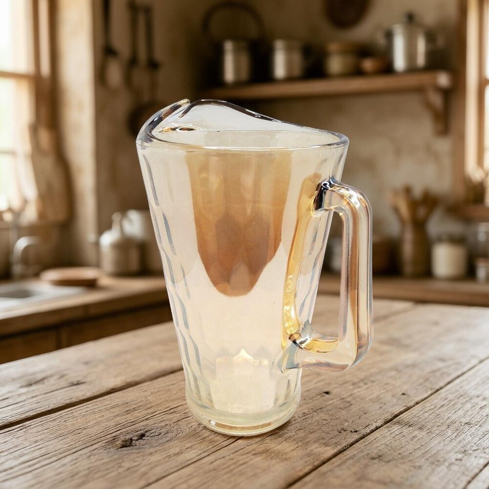 vintage jeanette carnival style glass 64oz hex optic pitcher